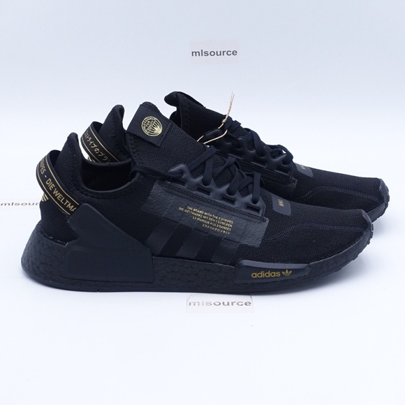 NEW adidas Originals NMD_R1 V2 Sneakers HP3251 Core Black/Gold - Picture 4 of 8